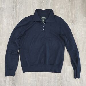 Lauren Ralph Lauren Silk Navy Knit Long Sleeve Polo  size M